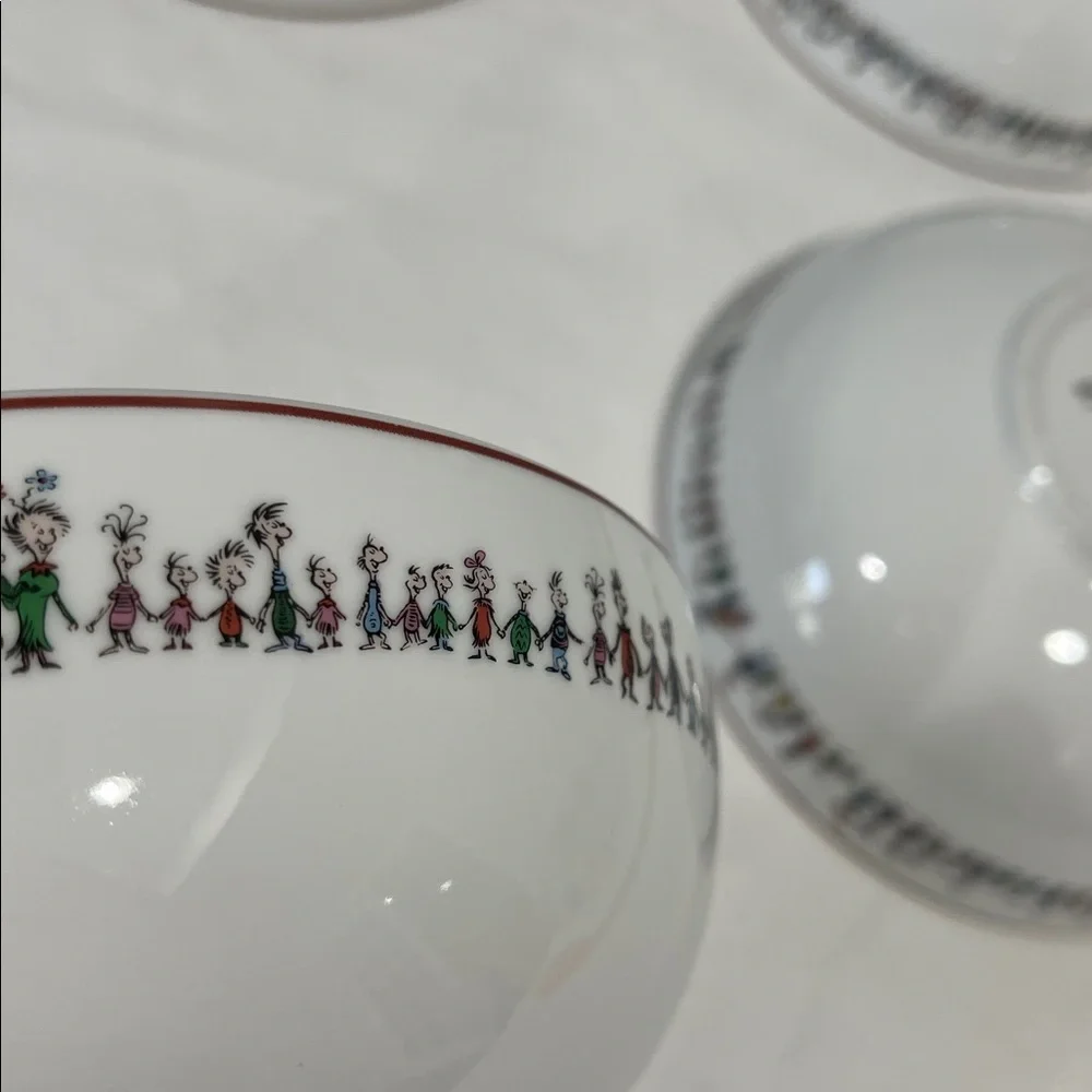 Williams Sonoma Dr. Seuss The Grinch Christmas Porcelain Cereal Bowls Set of 4